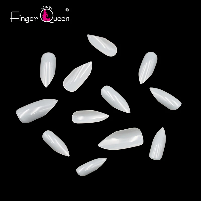 Fingerqueen 100 шт+ коробка длинный миндаль чистый АБС-пластик гвозди полное покрытие на шпильке, с острым накладными наконечниками искусственные