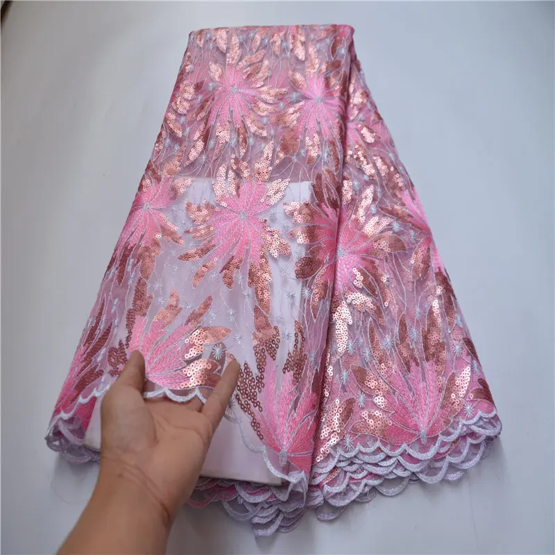 

2021 High Quality African Lace Fabric Embroidery Nigerian French Mesh Tulle Lace Fabric With Sequins For Women Wedding Party