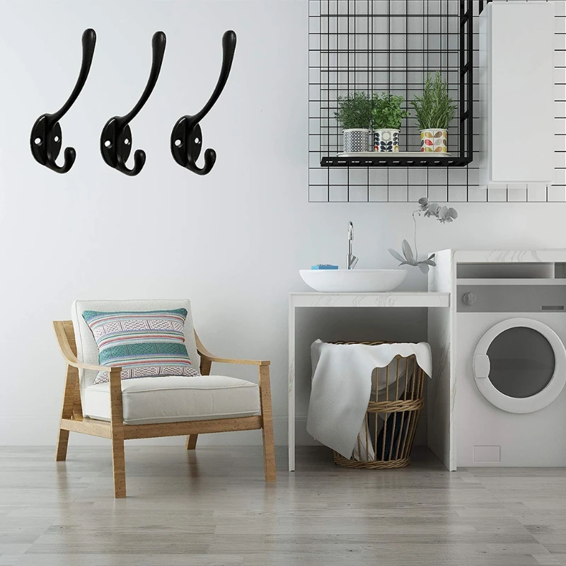 

634E 12 Pack Black Coat Hooks Wall Mounted with Retro Double Hooks Utility Black Hooks for Coat, Scarf, Bag, Towel, Key, Cap