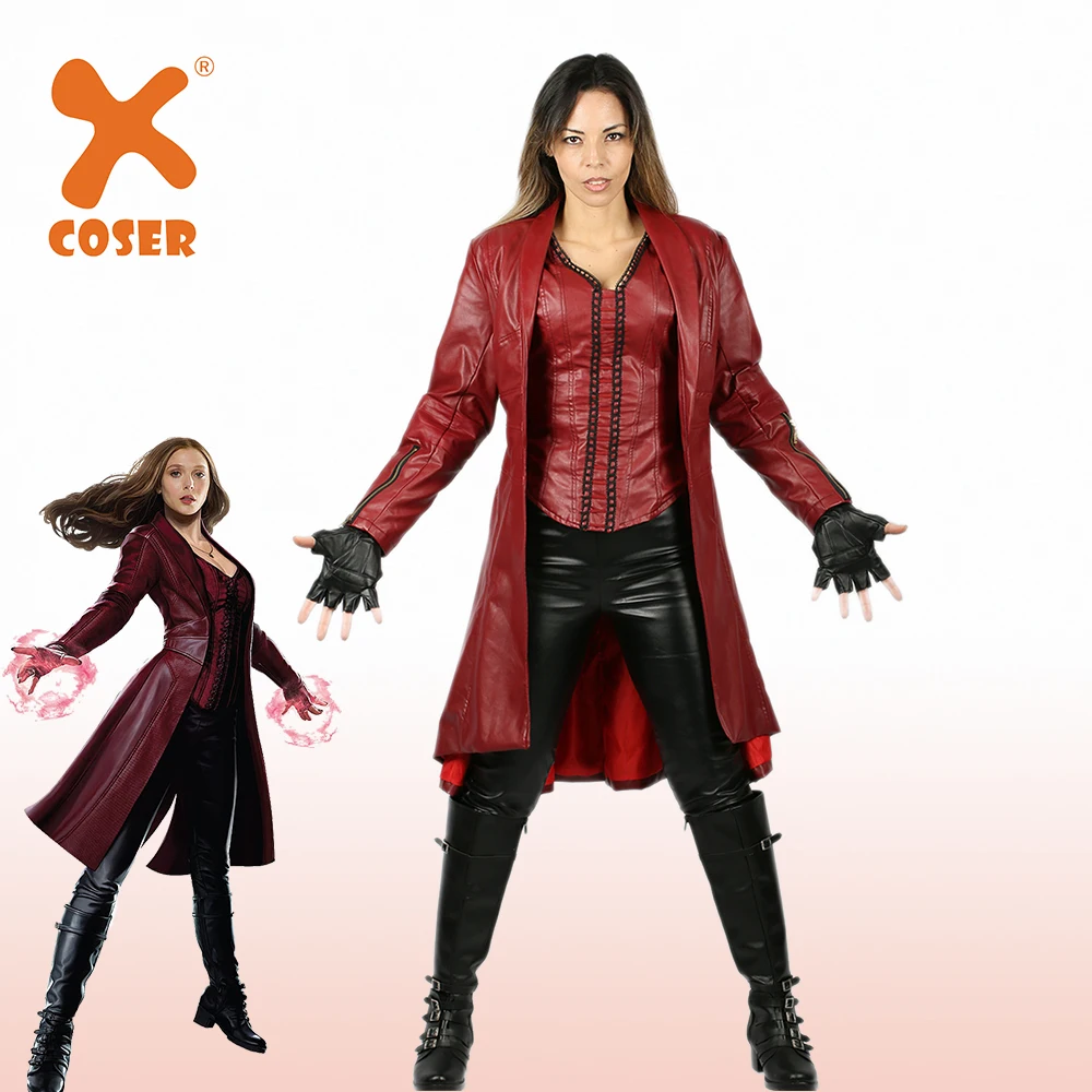 XCOSER Капитан Америка Civil War Скарлет ведьма косплей костюм Женский Хэллоуин