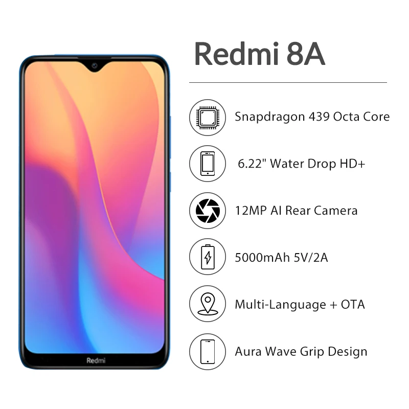 Xiaomi Redmi 8A 8 смартфон с восьмиядерным процессором Snapdargon 439 ОЗУ 2 Гб ПЗУ 32 ГБ 5000 мАч 12