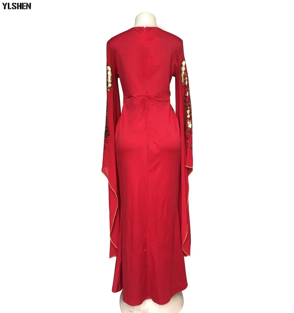 African Dresses for Women New Dashiki African Clothes Bazin Riche Sexy Slim Big Sleeve Sequins Embroidery Long Africa Dress