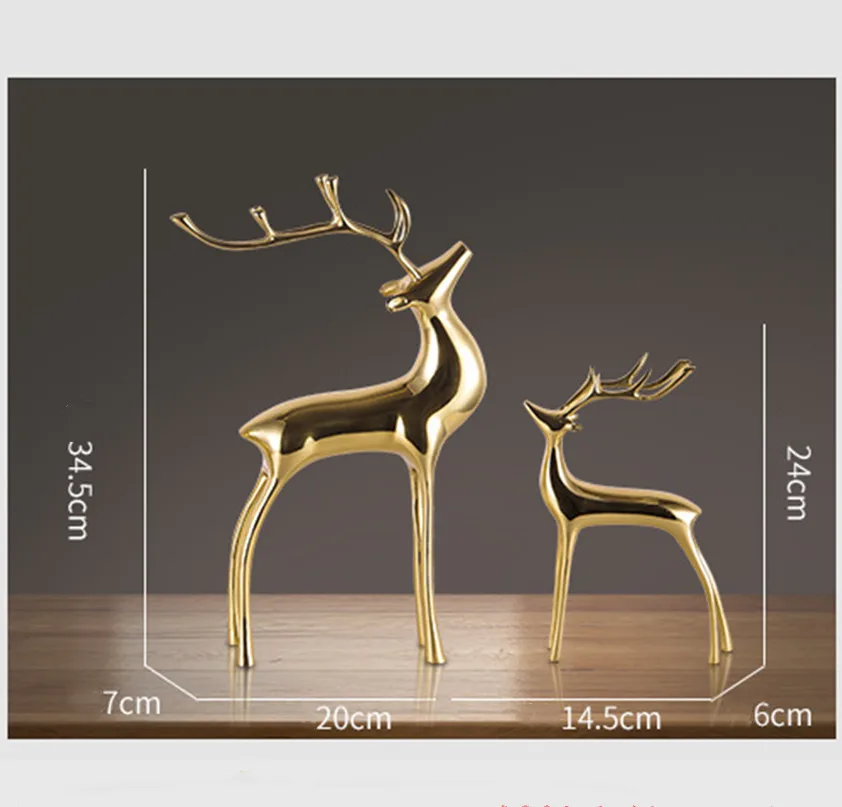 Современные скульптуры Творческий Чистая медь олень украшения гостиная винный