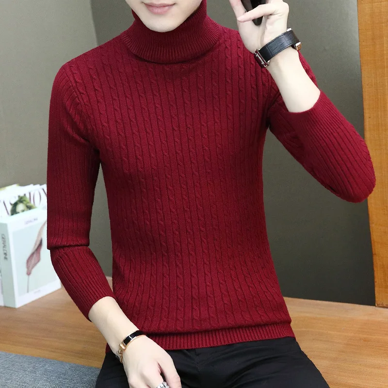 

Winter Men Sweater Male Knitted Jumper Tops turtleneck Pullovers Casual Long Sleeve Sweater