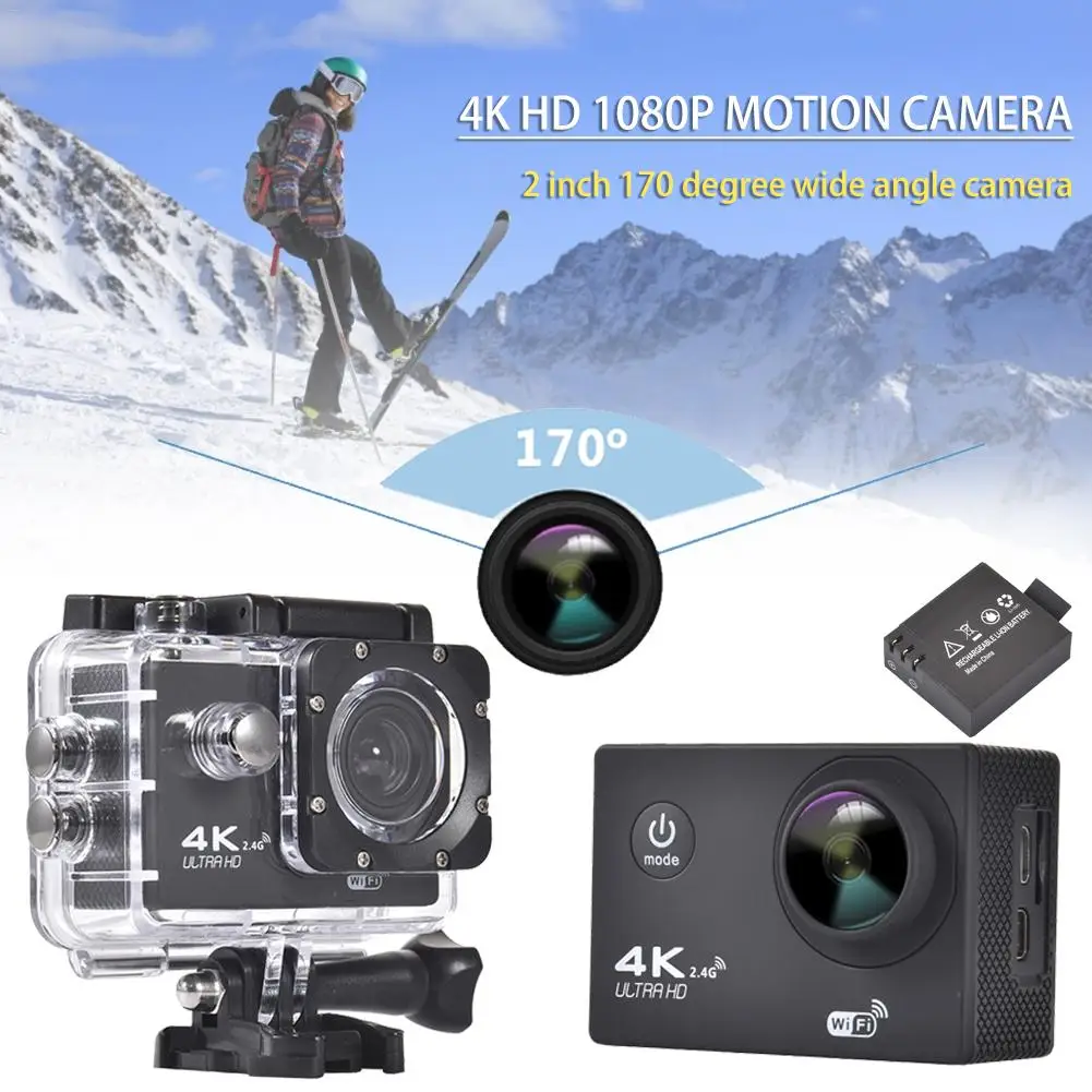 Экшн-камера 4K Ultra HD 1080 P 2 дюйма 170 градусов широкоугольная водонепроницаемая 12 Мп