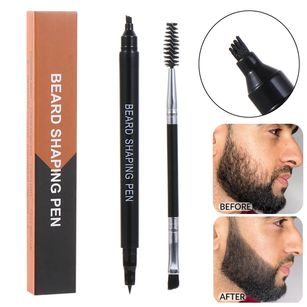 

Men 2 in 1 Beard Pencil Filler Fix Patchy Beard Moustache Eyebrows Seamless Tools Waterproof Long Lasting Natural Fulller Look
