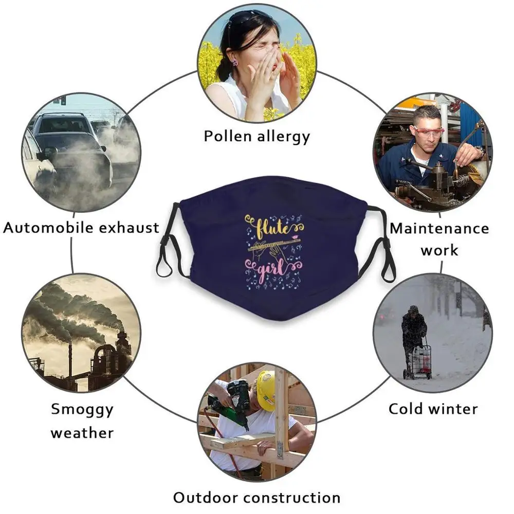 

Flute Girl Fashion Print Reusable Washable Funny Pm2.5 Filter Mouth Face Mask Flute Instrument Music Piccolo Flutist Concert