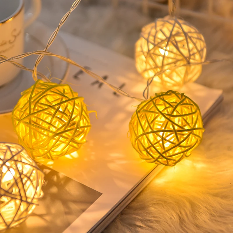 Yellow White Ротанговые шары светодиодный Гирлянды Гирлянда Рождественская елка украшения сказочные Огни наружное освещение Hanukkah праздник свадьба Diwali - Испускаемый цвет: Yellow White
