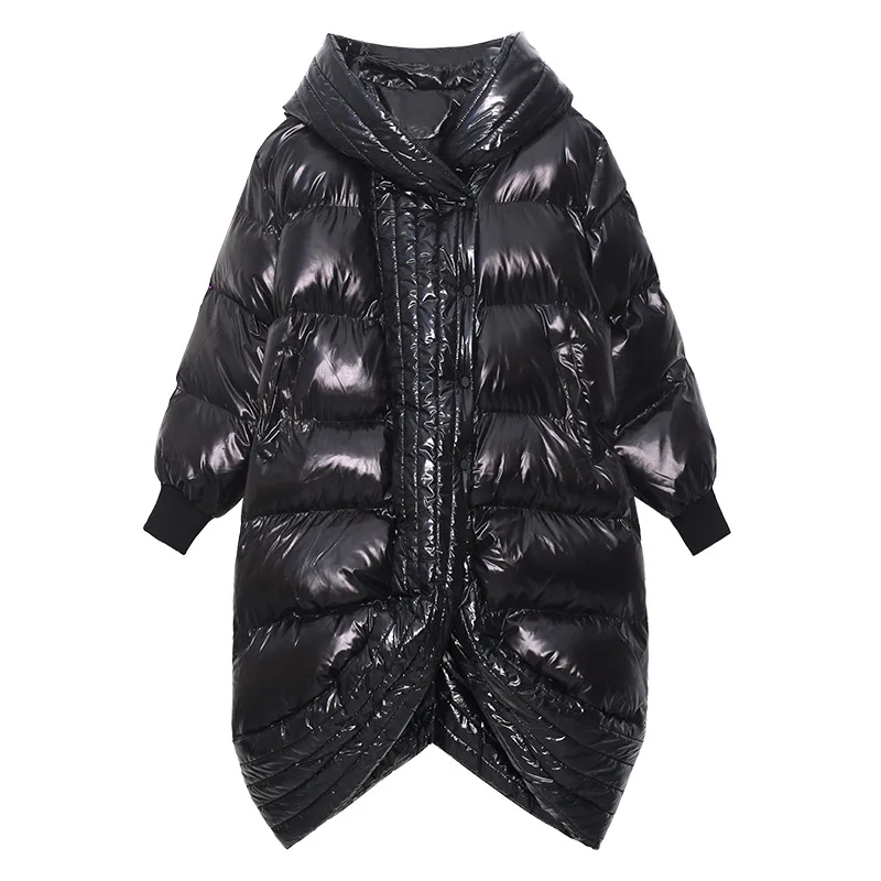 

Bright face Hooded cotton-padded coat for women 2021 New winter padded coat INS Port wind irregular cocoon cotton-padded jacket