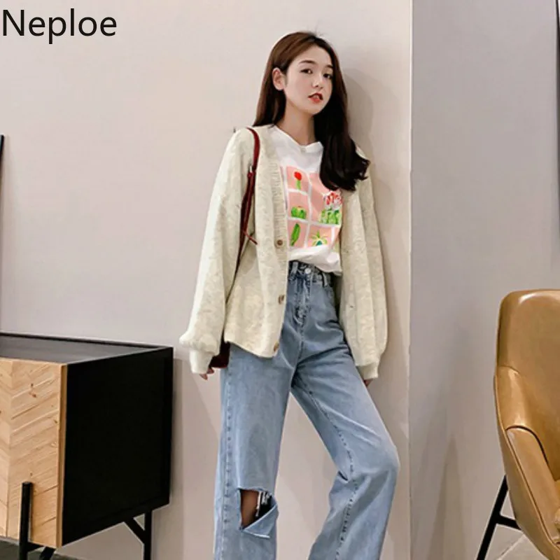 Neploe Корейский Осенний Свободный вязаный свитер в стиле Crazy style с v-образным