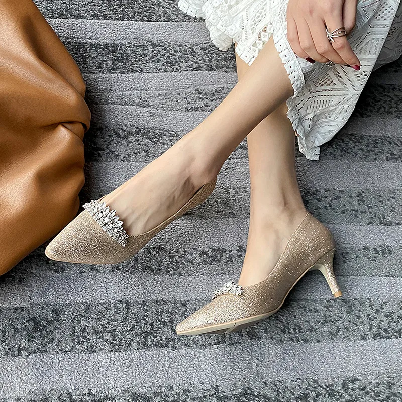 FEDONAS Новая женская обувь Свадебные стразы Туфли-лодочки с заостренным носком на