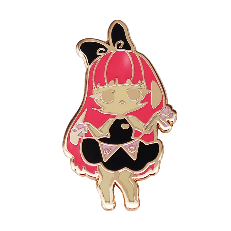 Эмалированная заколка без девушек с Заколкой в черном платье и бантом на голове