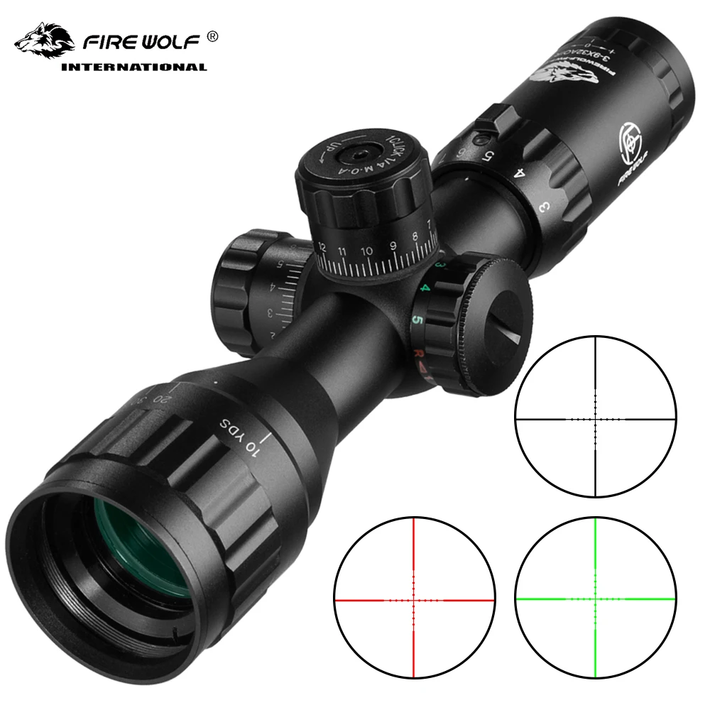 Fire Wolf  3-9X32 Hunting Tactical Optical Rifle Scope with Red Green Illuminated Cross Scope Range air gun Pocket mirror sight