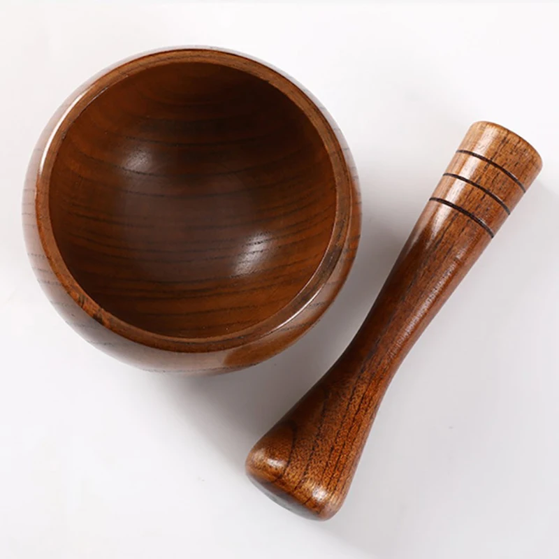 

Garlic Jar Mortar Old Fashion Wooden Grinder Round Smooth Hand Polished Pestle