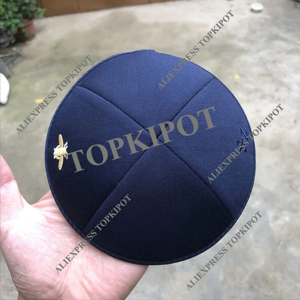 Темно-Синий SUPER 100 KIPPAHS с темно-синим и золотым логотипом с вышивкой