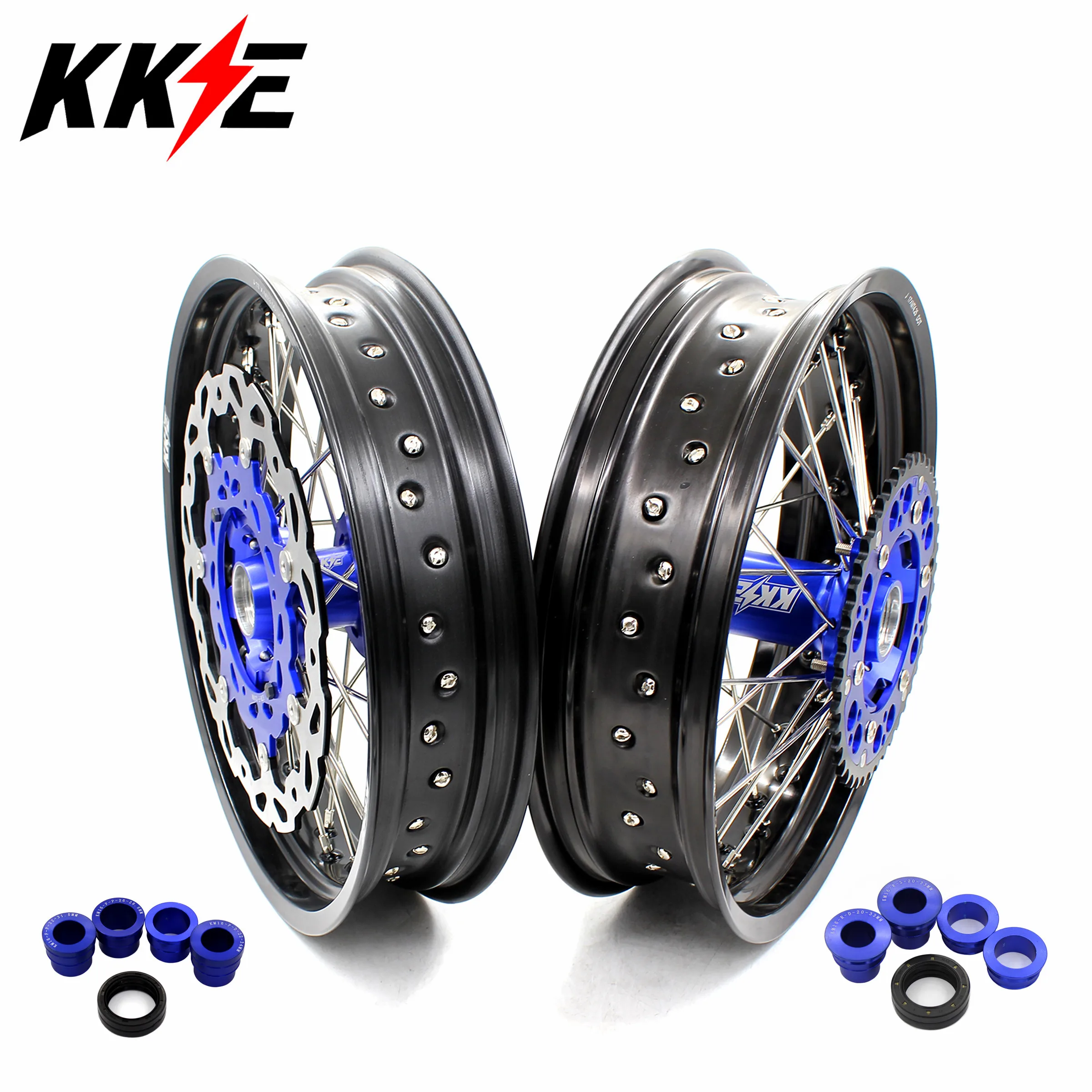 KKE 3.5/4.25 Complete Spoked Wheels Rims Set For KTM EXC SXF SX XCW XC 125-530CC 2003-2021 Blue Hub Rear 220MM Disc | Автомобили и