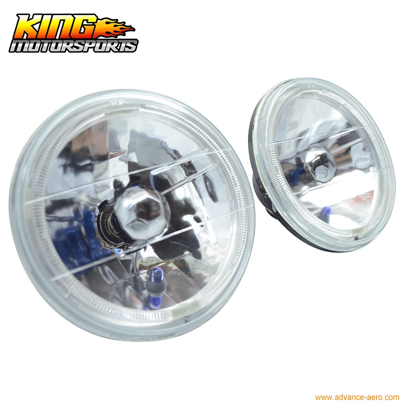 Fit For 7 Inch Round Sealed Beam Chrome Crystal Clear Headlights H4 Bulb H6024 H6014 Pair USA Domestic Free Shipping | Автомобили и