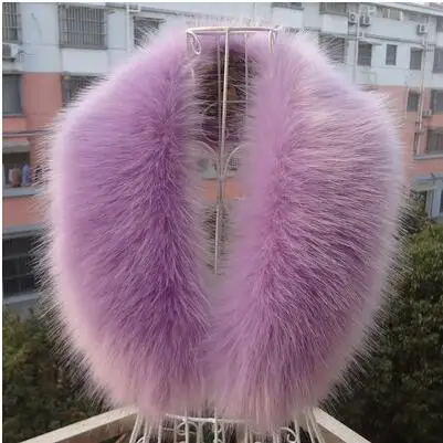 light purple Зимний шарф из искусственного меха для wo мужчин, воротник из искусственного меха, теплая Модная шаль, куртки, капюшон, меховой декор, Мужское пальто, меховые роскошные шарфы SQ4 - Цвет: light purple