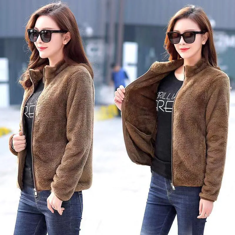 Женское Свободное пальто из кораллового флиса двухстороннее бархатное