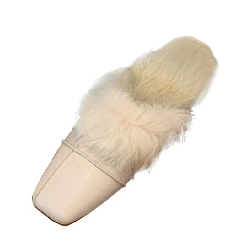 

Krazing pot top quality handmade brand outside slipper genuine leather rabbit fur beauty lady keep warm slip on shoes women L21