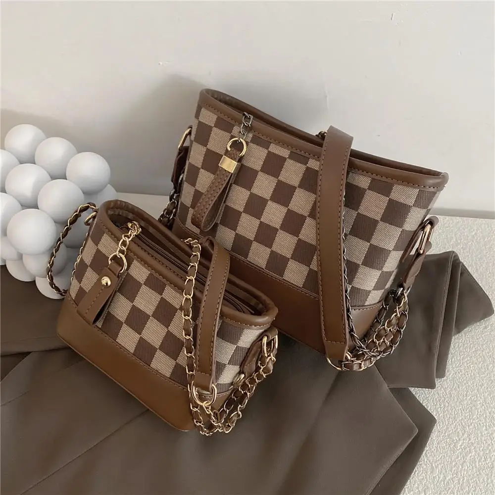 

Роскошная трендовая клетчатая сумка-ведро, маленькие сумки через плечо с цепочкой для женщин, брендовые дизайнерские дамские сумочки в кле...