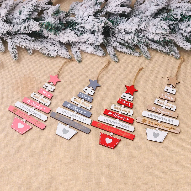 

2020 New Christmas Tree Wooden Ornaments Christmas Decorations Colored Wooden Creative Letters Christmas Tree Pendant Wish Card