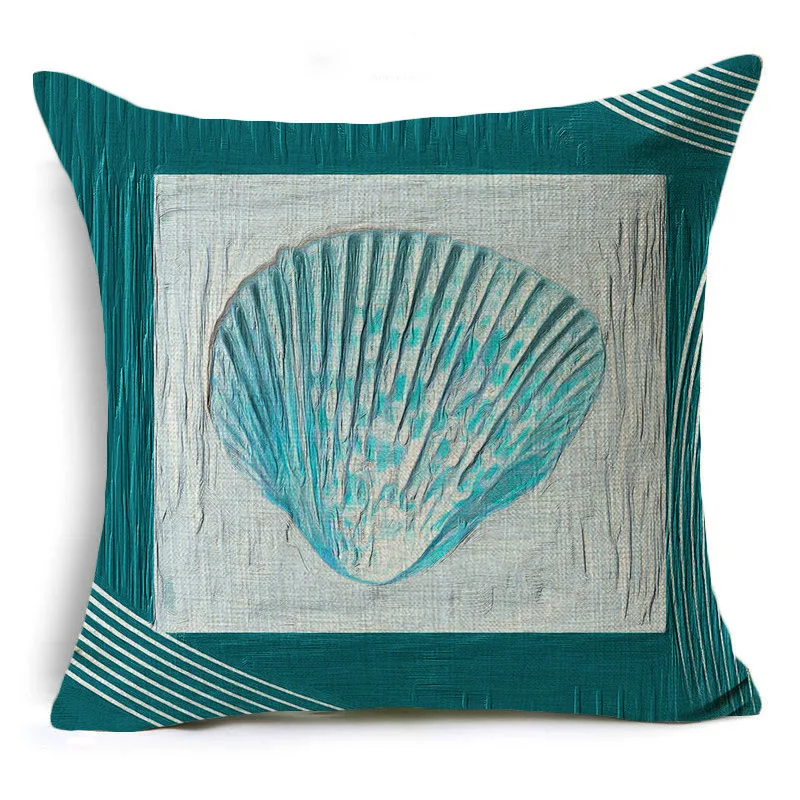 

Classic Marine Life Shell Conch Linen Cushion Cover Turquoise Green Pillowcase Wholesale