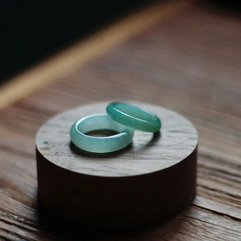 

Natural Jadeite Hand Carved Jade Ring Fashion Boutique Jewelry Men's and Women's Youqing Floating Flower Jade Ring