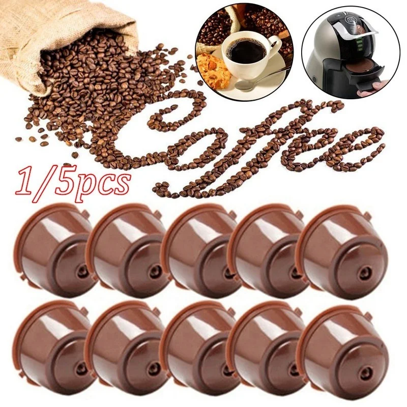 

1/5pcs Reusable Coffee Capsule Filter Cup for Nescafe Refillable Coffee Cup Holder Pod Strainer with Nescafe Dolce Gusto Refill