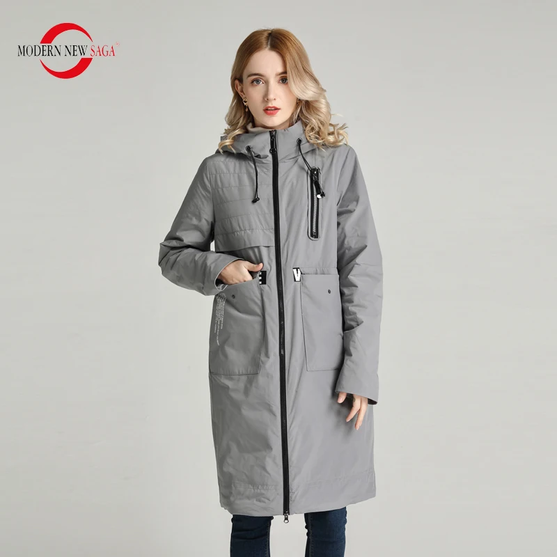 MODERN NEW SAGA 2020 Весеннее Женское Пальто Тренч Женская Длинная Куртка С Хлопковой