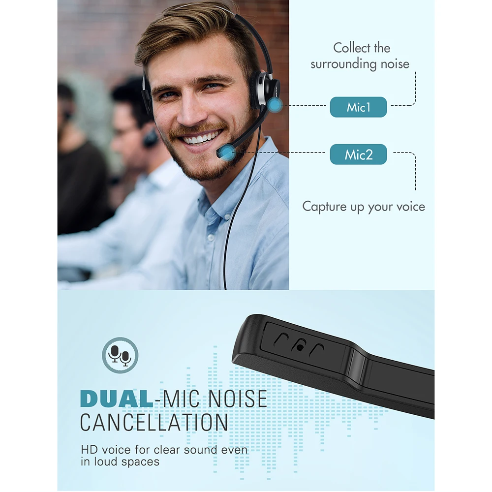 Bluetooth-гарнитура Mpow HC3 Pro с двойным шумоподавлением микрофоном Зарядная база