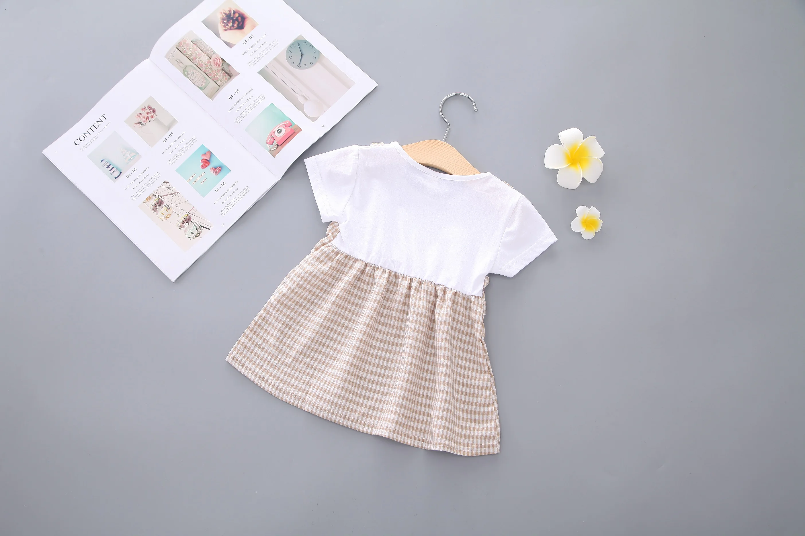 2019 хит продаж милая клетчатая детская одежда с круглым вырезом и рисунком из