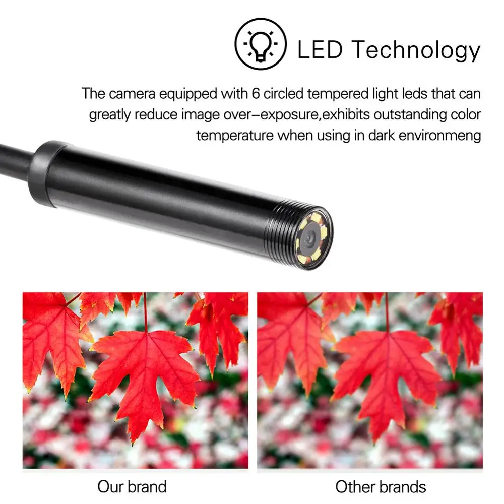 5.5mm 7mm Endoscope Camera 1M/1.5M/2M/3.5M/5M Flexible IP67 Waterproof Inspection Borescope For Android 6 LEDs Adjustable | Безопасность