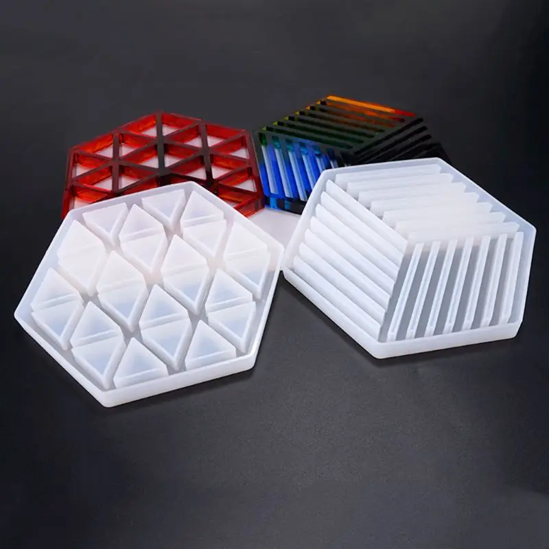 

Handmade Resin Epoxy Geometry Silicone Mold DIY Insulation Hollow Striped Triangle Modeling Hexagon Coaster HX6F