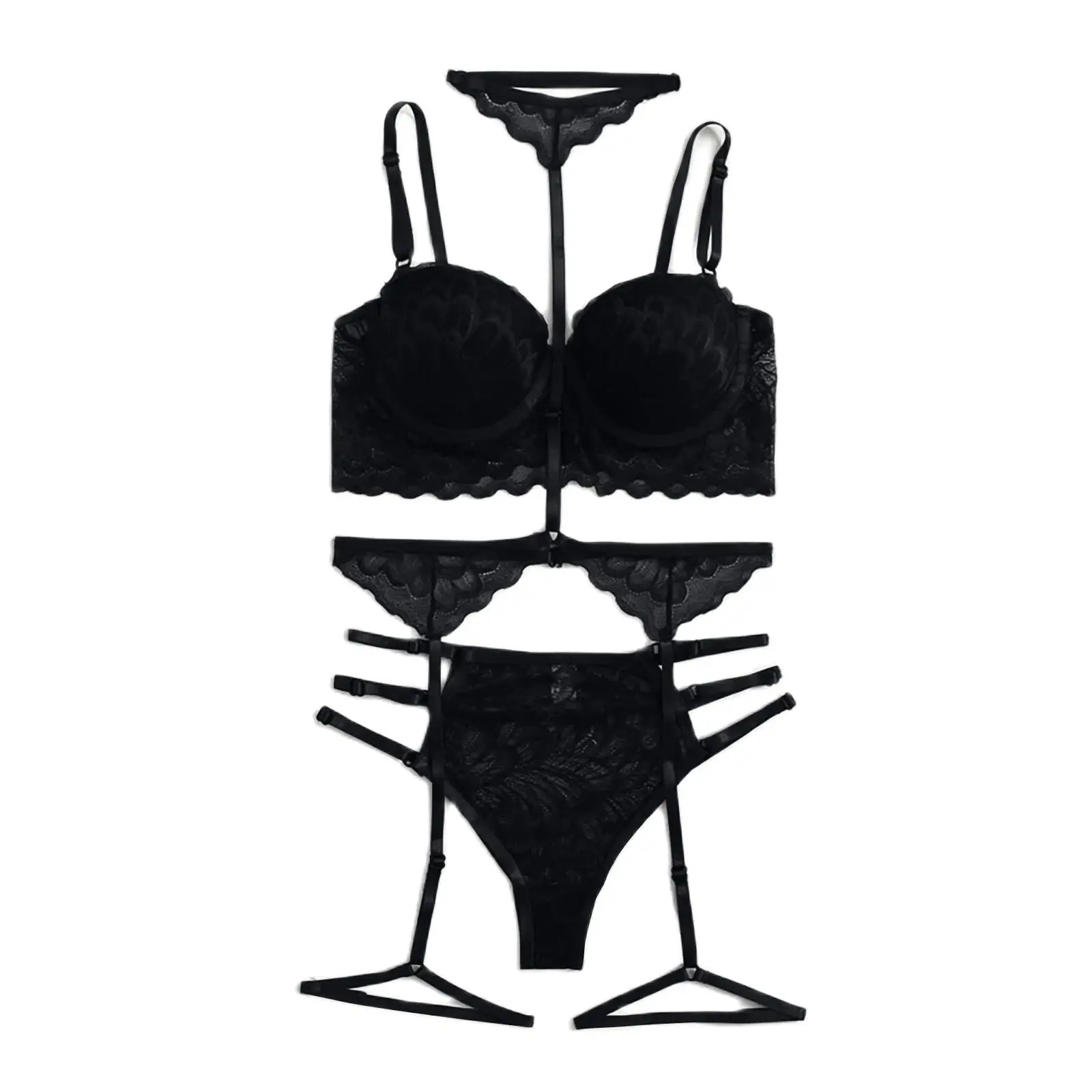 

New 3pcs Women's Underwear Ladies Strap Lace Crochet Cutout Teddy Lingerie Lenceria Sensual Mujer Embroidery Underwear Set