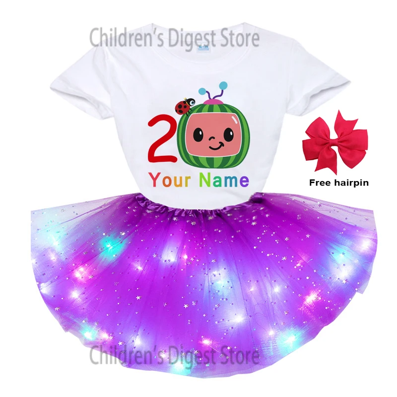 

Girls Tutu Dress Sets Girl Birthday Party 3Pc Cute Watermelon Print T-shirt + Dress Design Your Name and Number Birthday Present