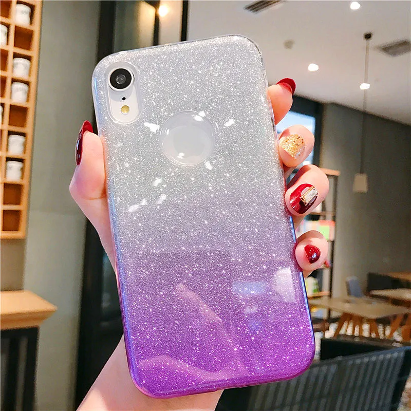 lovely glitter gradient color phone cases for iphone 11 xs pro max x xr 6 6s 7 8 plus se 2020 bling sparkly tpu back cover coque free global shipping