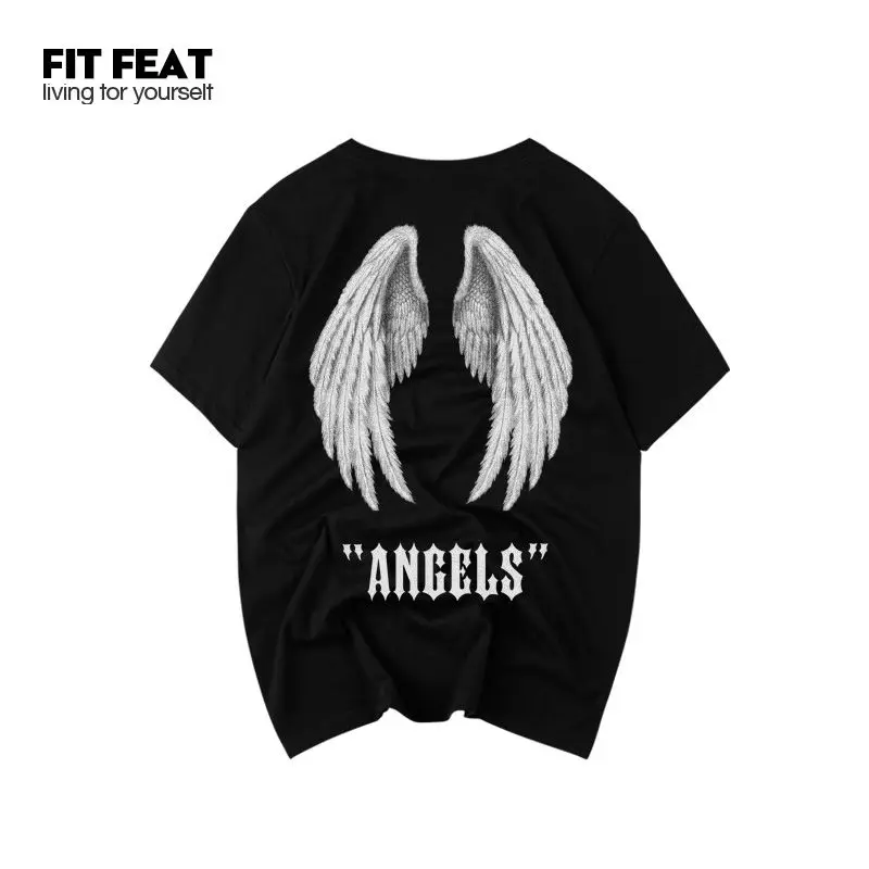 

2021 New Style Angel Devil Big Wings Printed Loose Men's and Women's T-shirt Couple's Short-Sleeved T-shirt Goth