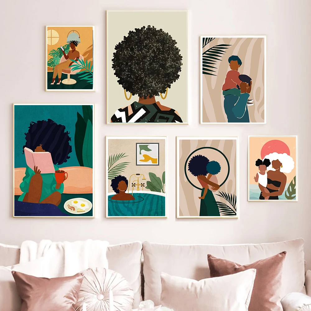 

Mother Child Monstera Baby Family Boho Wall Art Canvas Painting Nordic Posters And Prints Wall Pictures For Living Room Decor