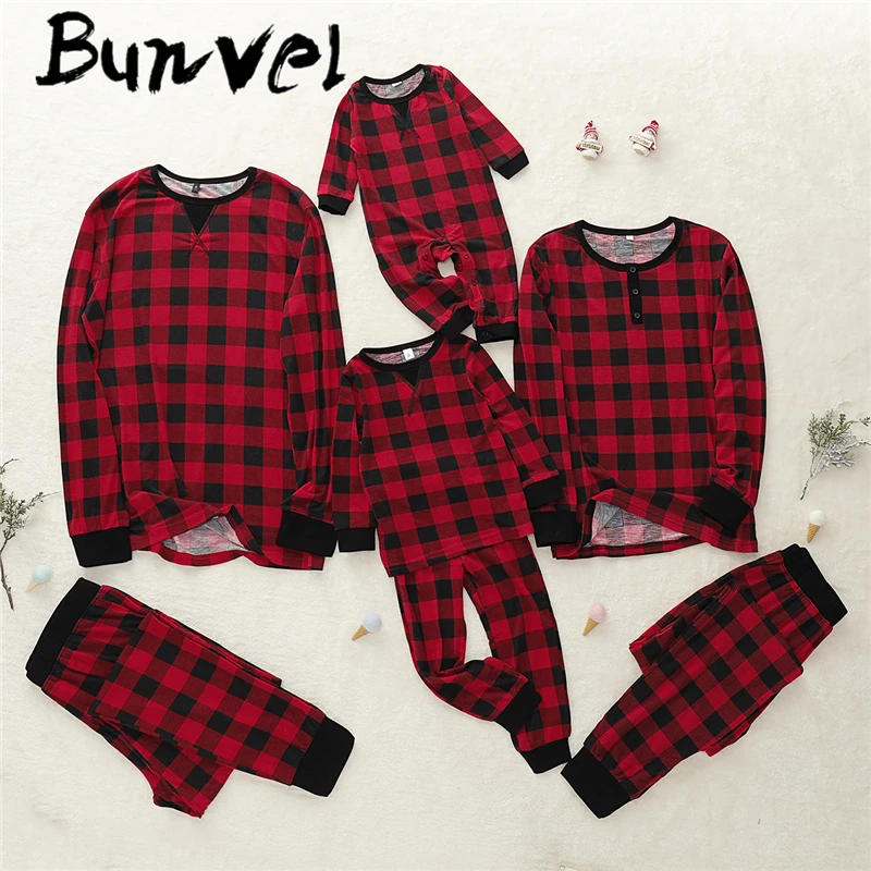 Bunvel рождественские пижамы для всей семьи комплект красная клетчатая