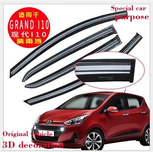 For Hyundai GRAND I10 2015 Car Windows Visor 4PCS 3D Bright Bar Sun Sunshade Rain Guards Shield Auto Moldings | Автомобили и