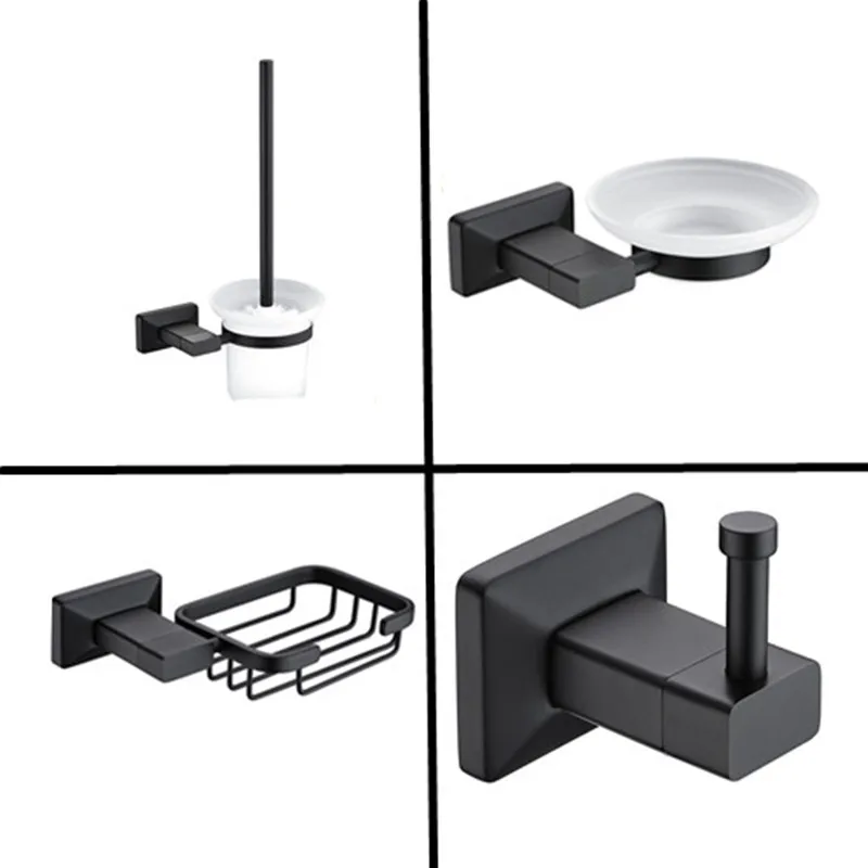 Hongdec Роскошный Матовый черный набор аксессуаров для ванной из нержавеющей