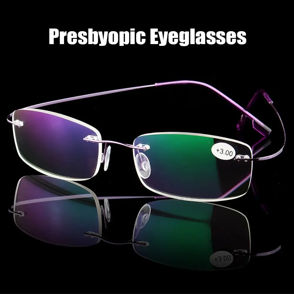 

Strength +1.0~+4.0 Flexible Eyewear Vision Care Presbyopic Eyeglasses Memory Titanium Rimless Reading Glasses