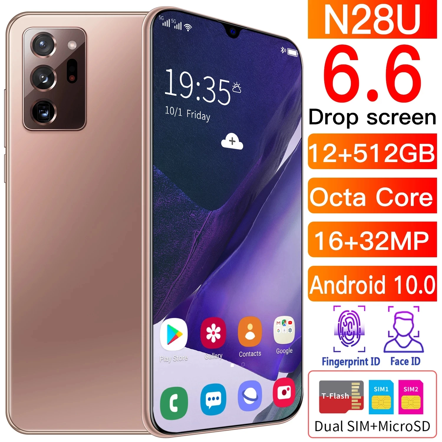 

6.6 Inch N28U Smartphone, 8G + 256GB, 4800mAh, HD, Dual Card, Dual Standby, Android, Phione Face, Fingerprint Unlock