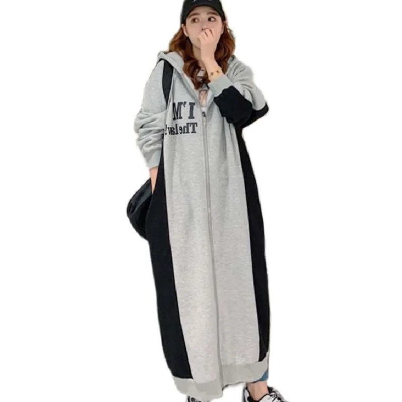

Модный свитер женская одежда 2021 новинка осень и зима Свободное длинное платье с капюшоном куртка-кардиган на молнии