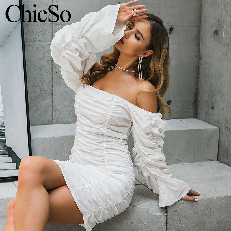 MissyChilli/плиссированное белое платье с длинным рукавом женская уличная одежда