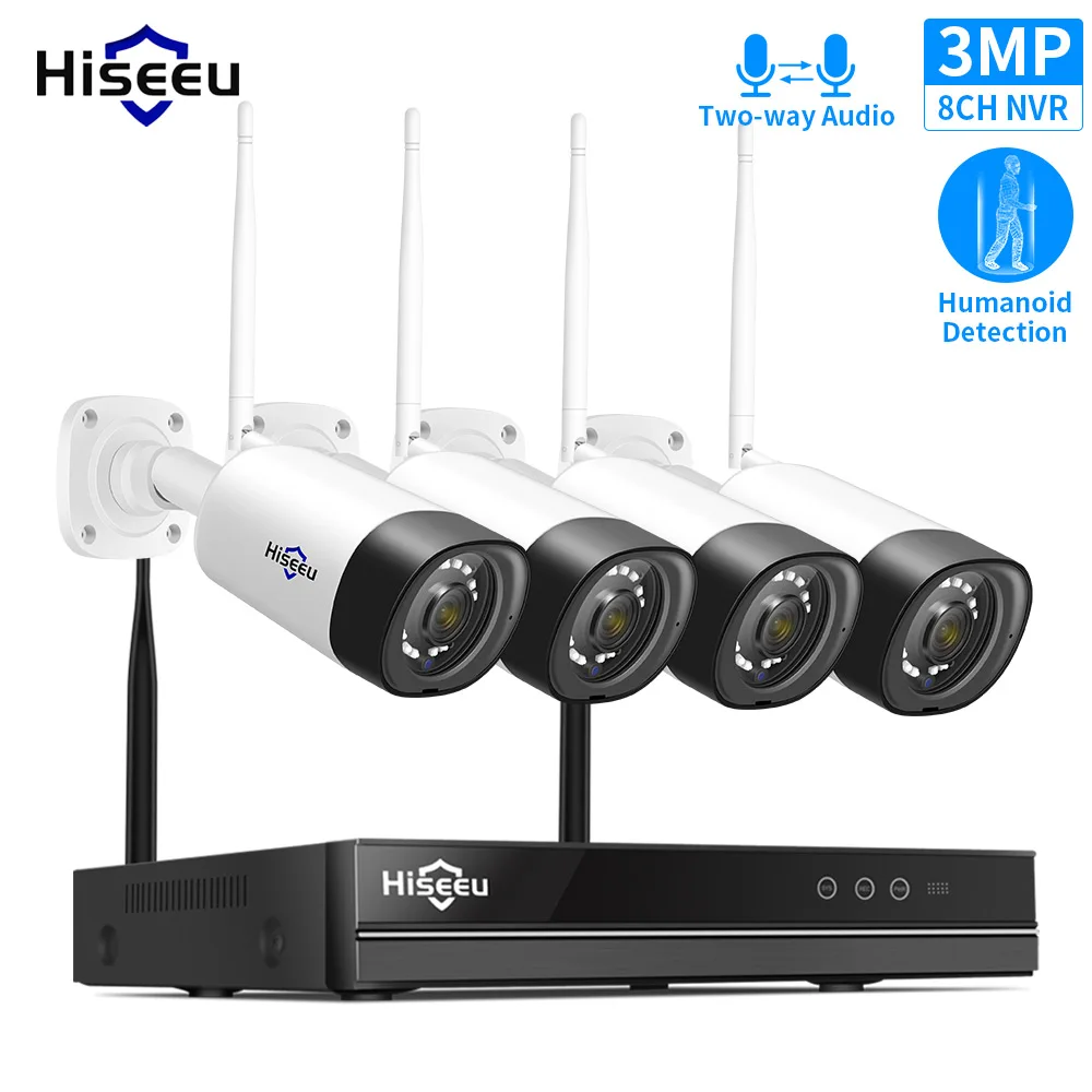 

Hiseeu 8CH 3MP Wireless Surveillance Camera Two-way audio CCTV Kit for 1536P 1080P 2MP WiFi Outdoor Security Cameras System Set