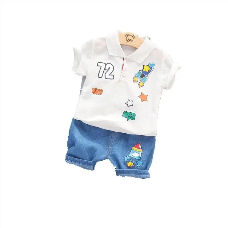 

Летняя одежда для маленьких мальчиков, детская модная повседневная футболка с мультяшным рисунком, шорты в полоску, 2 шт./компл., одежда для м...