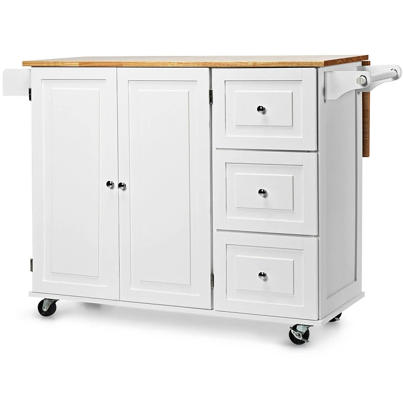 

Drop-Leaf Kitchen Island Trolley Cart Large Spice Rack Towel Rack Premium MDF Material Rubberwood Countertop Storage Cabinet