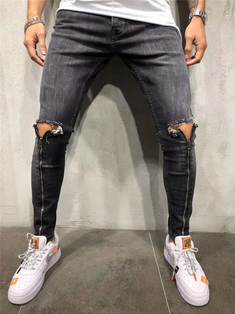 

Wimilous Men's Skinny Denim Pants Slim Fit Zipper Ripped Narrow Pants Men's Jeans Trendy Pants
